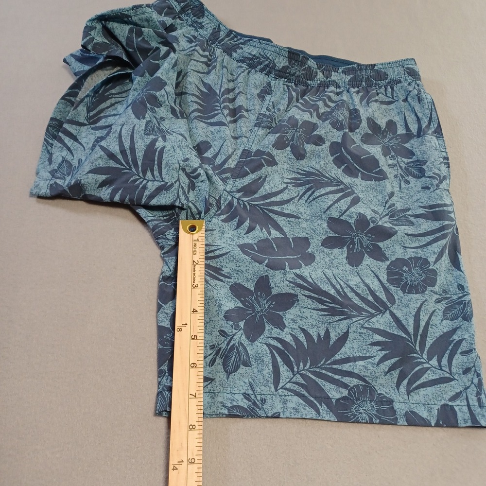 Mens Tropical Floral Swim Trunks Blue Gray Elastic Waist Mesh Liner Size Medium - Picture 6 of 8